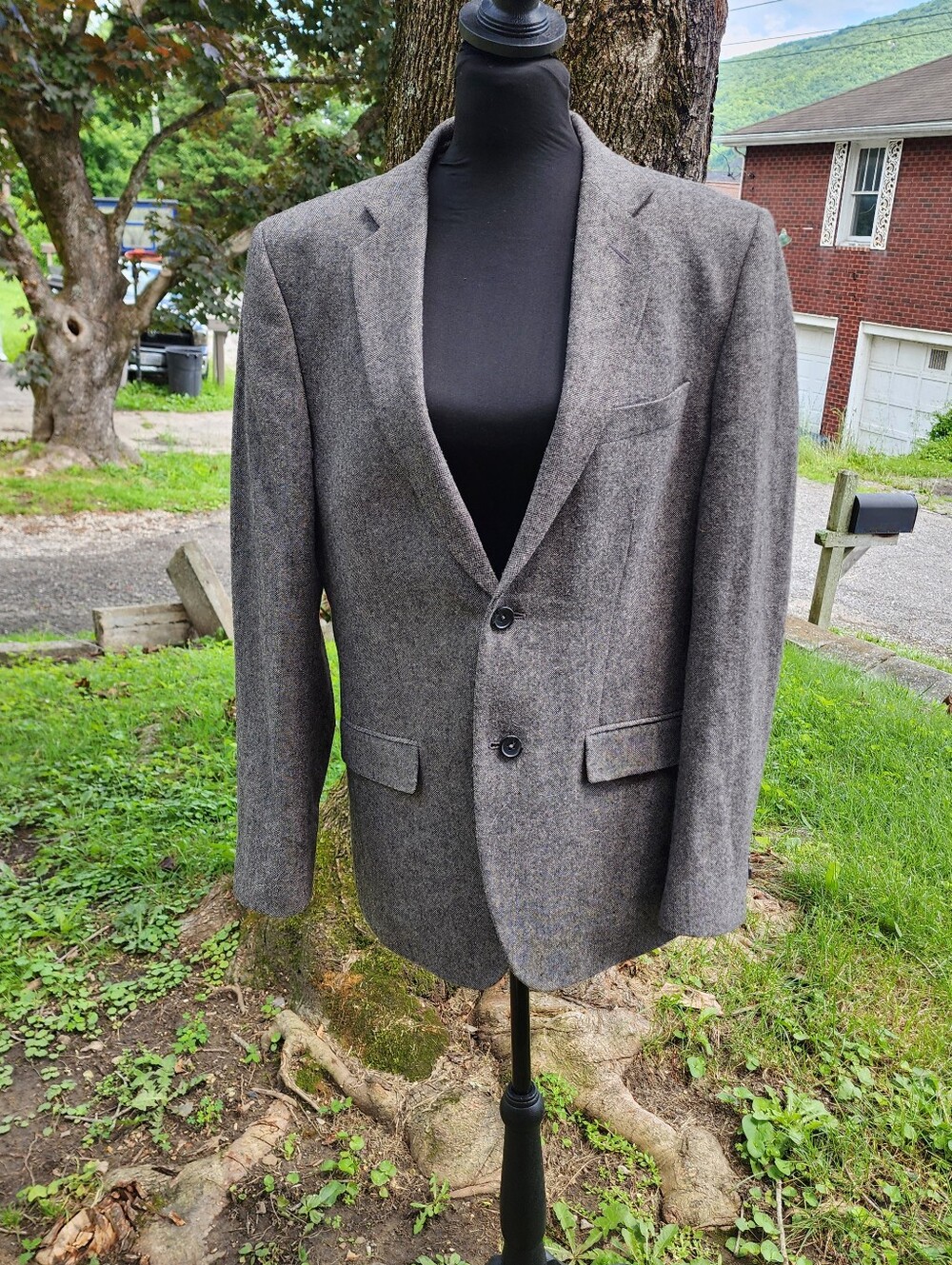 Banana Republic Blazer Mens 40R gray Herringbone Wool Tweed Sport Coat Jacket